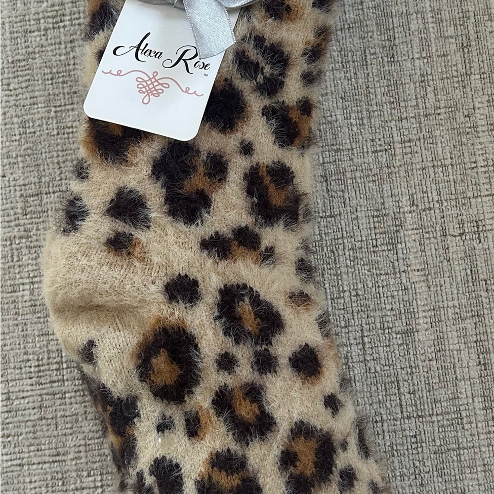 Alexa Rose Leopard Print Fuzzy Socks - Cream/Brown/Black